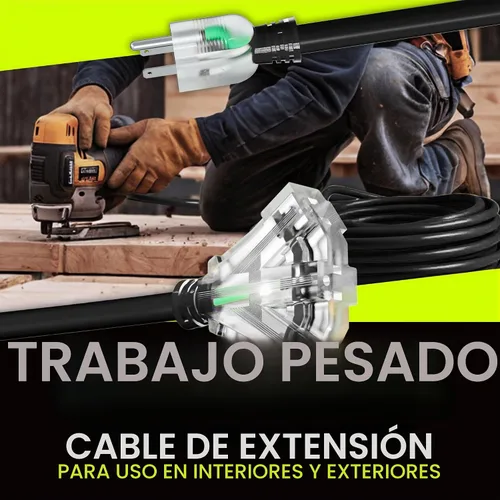 Vista 7 de Cable de extensión de 3 pies para exteriores/interiores, 3 tomas, calibre 12/3, extra resistente, 3 clavijas SJTW, impermeable, flexible, resistente