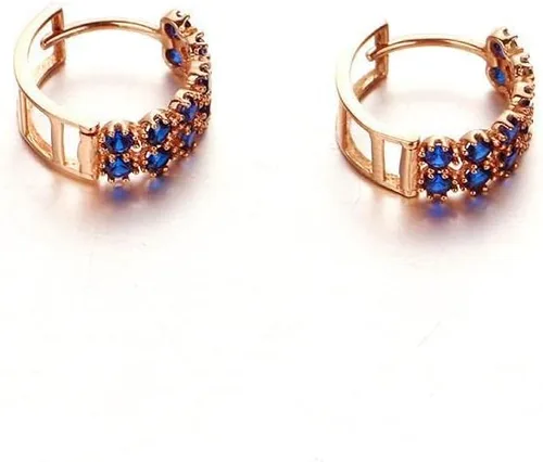Vista 4 de SAGEKING 2024 New 585 Purple Gold Inlaid Double Rows Of Blue Crystal Ear Buck Plated 14K Rose Gold Earings For Women Fashion And Exquisite Jewelry