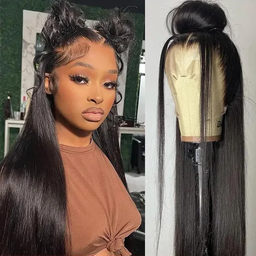 Vista 5 de Pelucas de encaje frontal de 13 x 6 pulgadas, pelucas de cabello negro natural, pelucas de encaje frontal sin pegamento, pelucas de encaje frontal