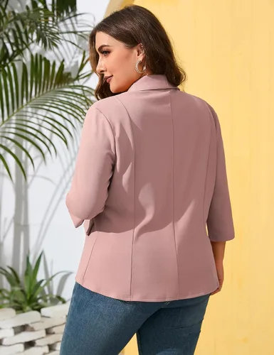 Vista 5 de ShopWonder Blazer casual con bolsillos para mujer, talla grande, para oficina, frente abierto, manga 34, cárdigans, chaqueta de trabajo