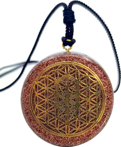 Vista 8 de Collar con Colgante Reversible de Orgón de Geometría Sagrada GRANDE 2.25 pulgadas 10.7cm