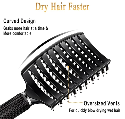 Vista 6 de KTKUDY Cepillo desenredante para el cabello, diseño de cerdas de jabalí y sin enredos para niños, mujeres y hombres, perfecto para cabello húmedo