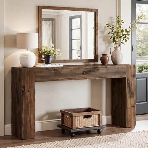 Vista 12 de Tribesigns Mesa de sofá consola de madera maciza de 63 pulgadas, mesa de entrada larga de granja detrás del sofá para sala de estar, entrada