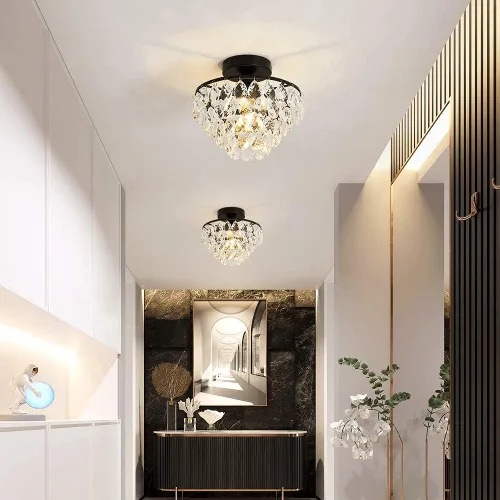 Vista 6 de Modern Celing Light Small Crystal Fixture Mini Black Semi Flush Mount Chandelier Light Fixture for Hallway Bedroom Bathroom Closet e26