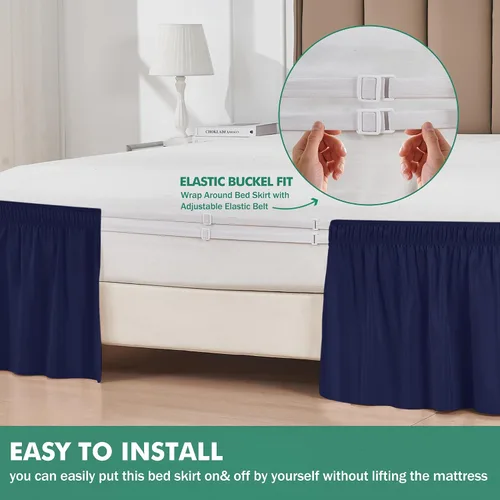 Vista 59 de Biscaynebay Faldas de cama envolventes con esquinas divididas para camas Twin/Twin XL de 15 pulgadas de caída, volantes de polvo elásticos Negro