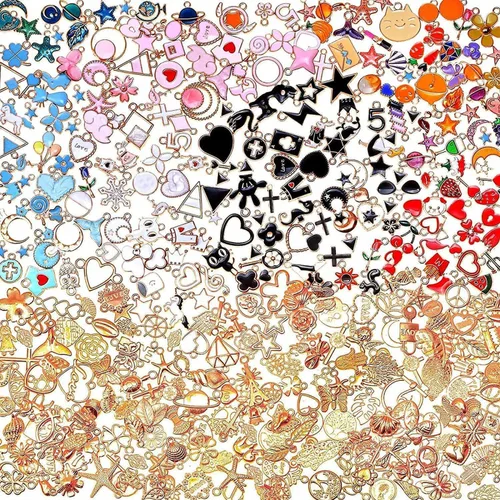 Vista 8 de 400 piezas al por mayor de lotes a granel para hacer joyas, pequeños dijes de metal tibetano antioro surtidos surtidos para collares, pulseras Oro