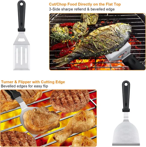 Vista 4 de Blackstone Kit de accesorios para parrilla, 16 piezas de accesorios de parrilla plana para Blackstone y chef de campamento con espátula, raspador