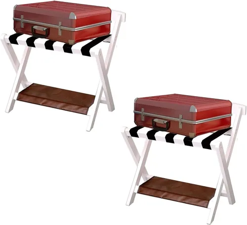Vista 6 de Luggage Rack Folding Furniture Tray Rack Set of 2 - Portable Backpack Luggage Holder Storage Organizer Unit, Bring Backrest Multifunctional Storage