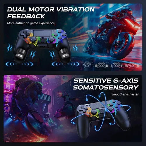 Vista 4 de Fanyooge Controller Wireless for PS4, 2 Pack Spider Pattern RGB Controller for Ps4 with Hall Effect Joystick1000mAh BatteryUSB CDual Vibration6-Axis