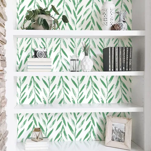 Vista 4 de Wudnaye Papel tapiz de hojas verdes para despegar y pegar, papel tapiz floral de 17.7 x 118 pulgadas, papel de contacto floral moderno