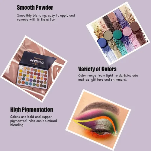 Vista 4 de Paleta de maquillaje Reversal Planet, 40 colores de purpurina metálica de alta pigmentación, fácil de difuminar, Sombras de ojos resistentes al