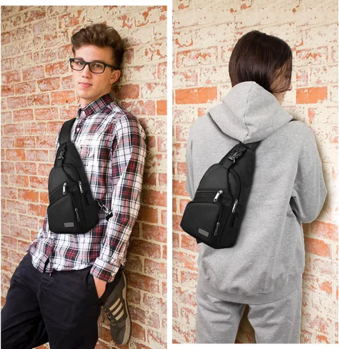 Vista 6 de AMJ Bolso cruzado tipo bandolera para hombres y mujeres, mochila de hombro casual, mochila de pecho tipo morral para senderismo y viajes