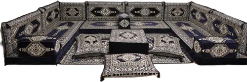 Vista 126 de arabicsofa Sofá en forma de U de estilo árabe para el suelo – Juego de Majlis hecho a mano – Sofá de estilo bohemio