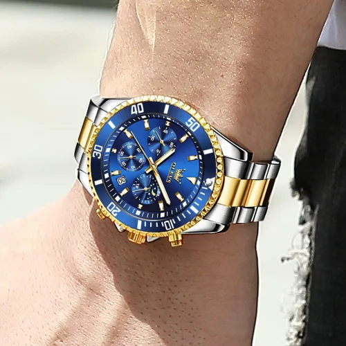 Vista 3 de OLEVS Relojes impermeables para hombre, de acero inoxidable, con cronógrafo, de lujo, color blanco, luminoso, de gran cara, analógico, de cuarzo