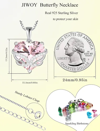 Vista 6 de Collares de alas de ángel de plata de ley 925 con piedra natal de corazón, regalos para mujer
