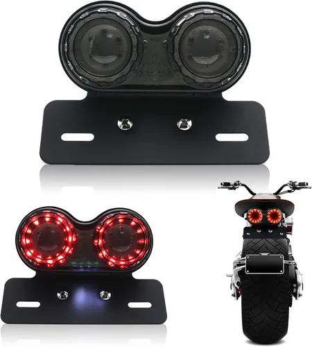 Vista 2 de Bobber Cafe Racer ATV Chopper Luz trasera LED Integrada Correr Lámpara de señal de giro Soporte de placa de matrícula Lámpara trasera