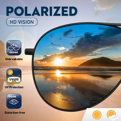 Vista 5 de phikttu Lentes de sol de aviador polarizados para hombre, clásicos, de gran tamaño, espejo de metal, protección UV400, gafas de sol deportivas