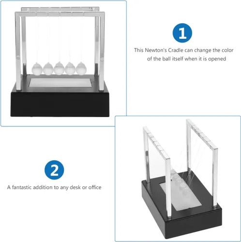 Vista 7 de SEWACC Newton's Cradle Balance - Bolas de péndulo para decoración de oficina con base negra, escritorio con luz LED, bolas cinéticas oscilantes
