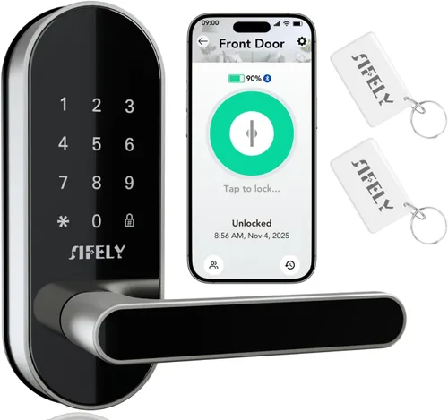 Vista 11 de Cerradura de puerta inteligente con teclado de entrada sin llave con asa y perilla, cerrojo digital para puertas delanteras, dormitorios, oficinas e
