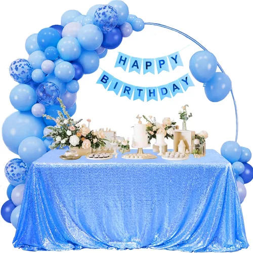 Vista 52 de Manteles redondos de lentejuelas negros para fiestas, de 121,9 cm, mantel redondo de purpurina ajustado, pequeño, lindo y dulce, para boda