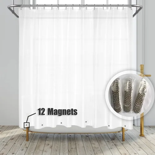 Vista 43 de Barossa Design - Forro de cortina estrecho de PEVA para ducha, con 3 imanes, impermeable, para cabina de baño pequeña, sin PVC, ojales metálicos