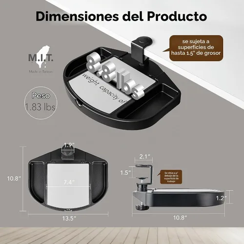 Vista 4 de EHO Organizador de escritorio con abrazadera, multifuncional con cajón para lápices, almacenamiento de alfombrilla de mouse, giratorio, a prueba