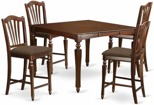 Vista 6 de East West Furniture CHEL5-BLK-LC - Juego de mesa de comedor de 5 piezas de altura de mostrador, incluye una mesa de cocina cuadrada con hojas