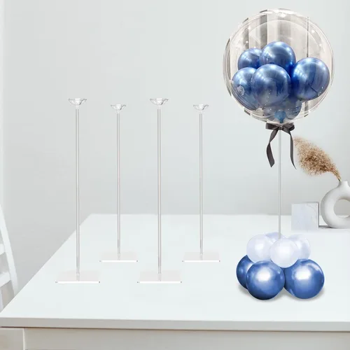 Vista 8 de TEKXYZ Soporte de globo acrílico transparente de 15.75 pulgadas de altura para decoración de centro de mesa, juego de 4