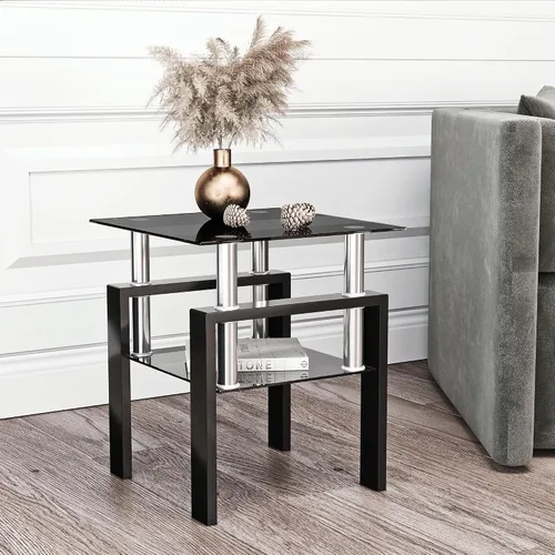 Vista 2 de Mesa auxiliar de vidrio moderna para sofá, mesa de centro pequeña, mesa de centro negra, mesa de sala de estar, mesita de noche cuadrada, muebles
