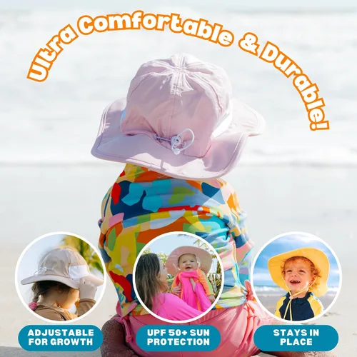 Vista 6 de SwimZip, sombrero unisex para niños, ala ancha, protección solar FPS 50, ajustable.