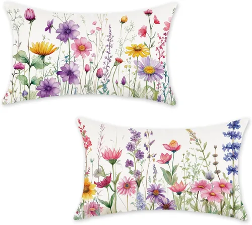 Vista 10 de ONWAY Juego de 2 fundas de almohada lumbar de primavera de 18 x 18 pulgadas Morado