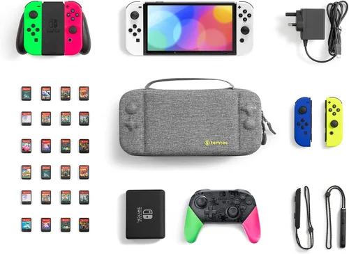 Vista 7 de tomtoc Funda de transporte para Nintendo SwitchOLED funda de viaje grande con bolsillo para controlador Pro agarre Joy-con o adaptador de CA funda
