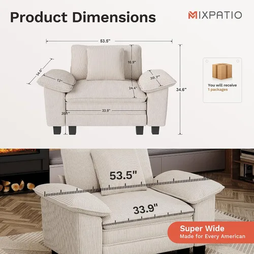 Vista 2 de Sofá Seccional Modular Individual de 53.5", Sillón de Pana Suave y Afelpada con Asiento Profundo Cómodo y Brazos Removibles para Sala de Estar