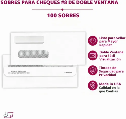 Vista 7 de NextDayLabels Sobres de doble ventana #8 – Paquete de 100 sobres de negocios listos para sellar con tinte de seguridad – Sobres autosellantes