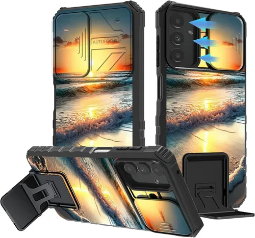 Vista 17 de Funda para Samsung Galaxy A13 5G/4G/A04S, Galaxy A13 5G con cubierta de cámara deslizante, funda de doble capa integrada con función atril