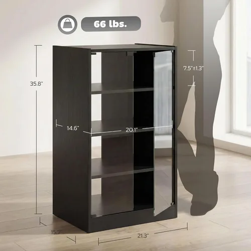 Vista 3 de HOMCOM Media Cabinet - Gabinete estéreo de 4 niveles con puerta de cristal