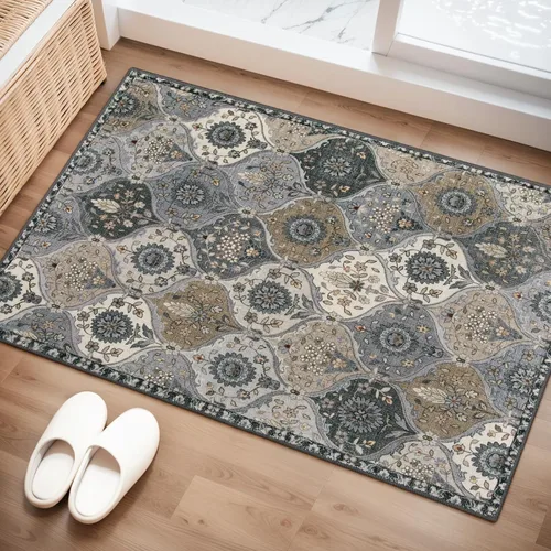 Vista 48 de Lahome - Alfombra marroquí antideslizante y lavable, pequeña alfombra oriental para dormitorio, cocina, entrada, baño, entrada, 61 x 91 cm, crema