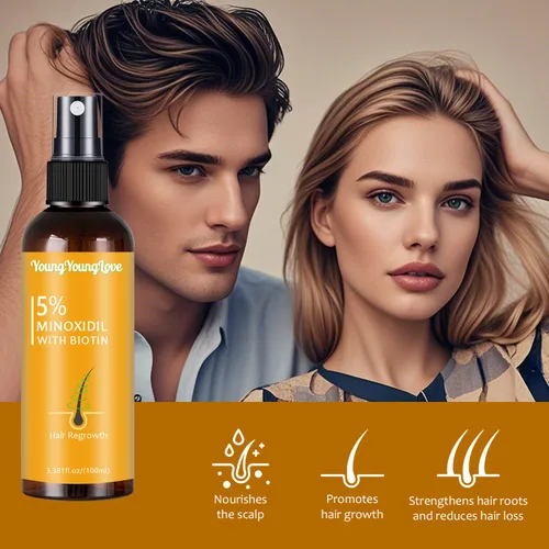 Vista 2 de Spray de minoxidil al 5% con biotina de 3.4 fl oz, tratamiento de recrecimiento para hombres y mujeres, promueve el cabello más grueso, más fuerte