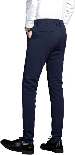 Vista 2 de Plaid&Plain - Pantalones de vestir elásticos para hombre - Pantalones de traje esbeltos y ajustados