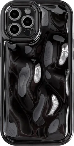 Vista 9 de Caseative Funda para iPhone 12 Pro Max, color negro Suavidad de la galjanoplastia de cromo del patrón de la burbuja del meteorito de la onda