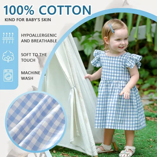 Vista 4 de Zanie Kids Vestidos de Pascua para niñas, vestido de verano para niñas, ropa de juego, trajes de fotos familiares