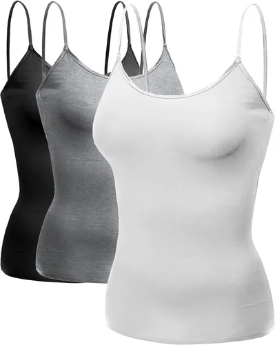 Vista 50 de Emmalise Camiseta de mujer con brasier integrado, soporte de tela sin varillas, camisola corta
