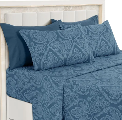 Vista 24 de LDC LUX Décor Colección - Juego de sábanas para cama de tamaño individual con estampado de cachemira – 4 piezas de sábanas de microfibra ultra
