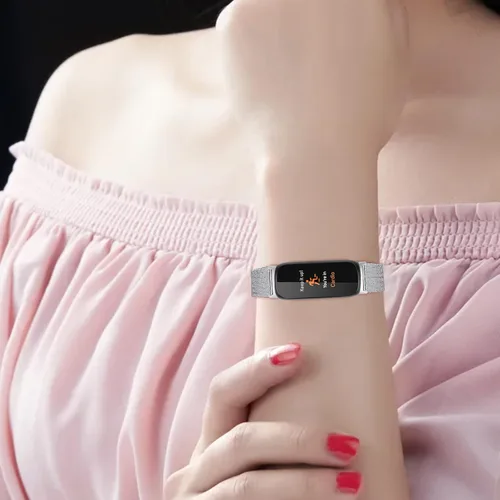 Vista 7 de FitTurn Paquete de 2 correas delgadas compatibles con Fitbit Inspire 3 SmartWatch, de malla de acero inoxidable ajustable, pulseras de reloj