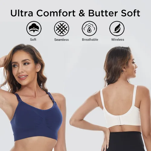 Vista 2 de Bodorma Nursing Bras for Breastfeeding Seamless Wirefree Maternity Sleep Bralette Full Bust Bra with Extra Extenders- 3Pack