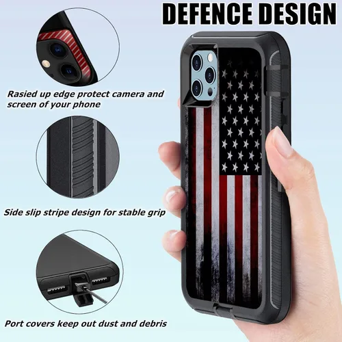 Vista 3 de Funda compatible con iPhone 13 Pro con protector de pantalla, diseño de bandera americana antigua para hombres y niños, 3 capas, resistente, a