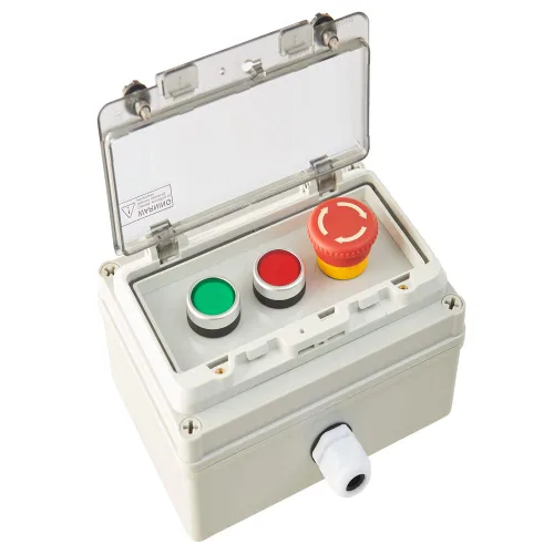 Vista 16 de Caja de botones con interruptor de parada de emergencia, botones de arranque/parada y rotativos (rojo/verde) Emergency Stop Button Red Green