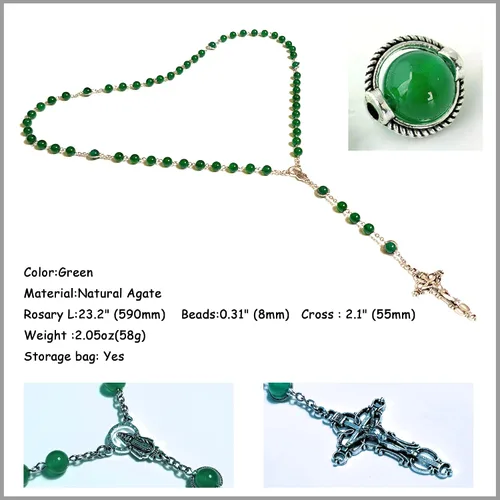 Vista 4 de Rosario Cuentas Chaplet Rojo Verde Ágata Natural Rosería Regalos Católicos