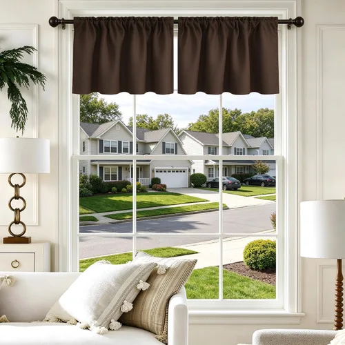 Vista 64 de Cenefa Beige Oscurecedora para Ventana, Cortina Corta con Bolsillo para Barra, Cenefa Primitiva para Sala de Estar, Baño, Guardería, Cocina, Ventana