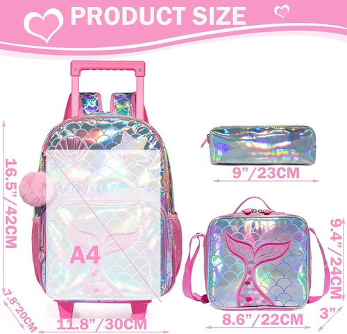 Vista 2 de Meetbelify Mochila con ruedas para niñas con ruedas para niñas para escuela primaria
